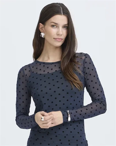 Fransa - FRDeta Langærmet Mesh Bluse - Salute W. Black Dots